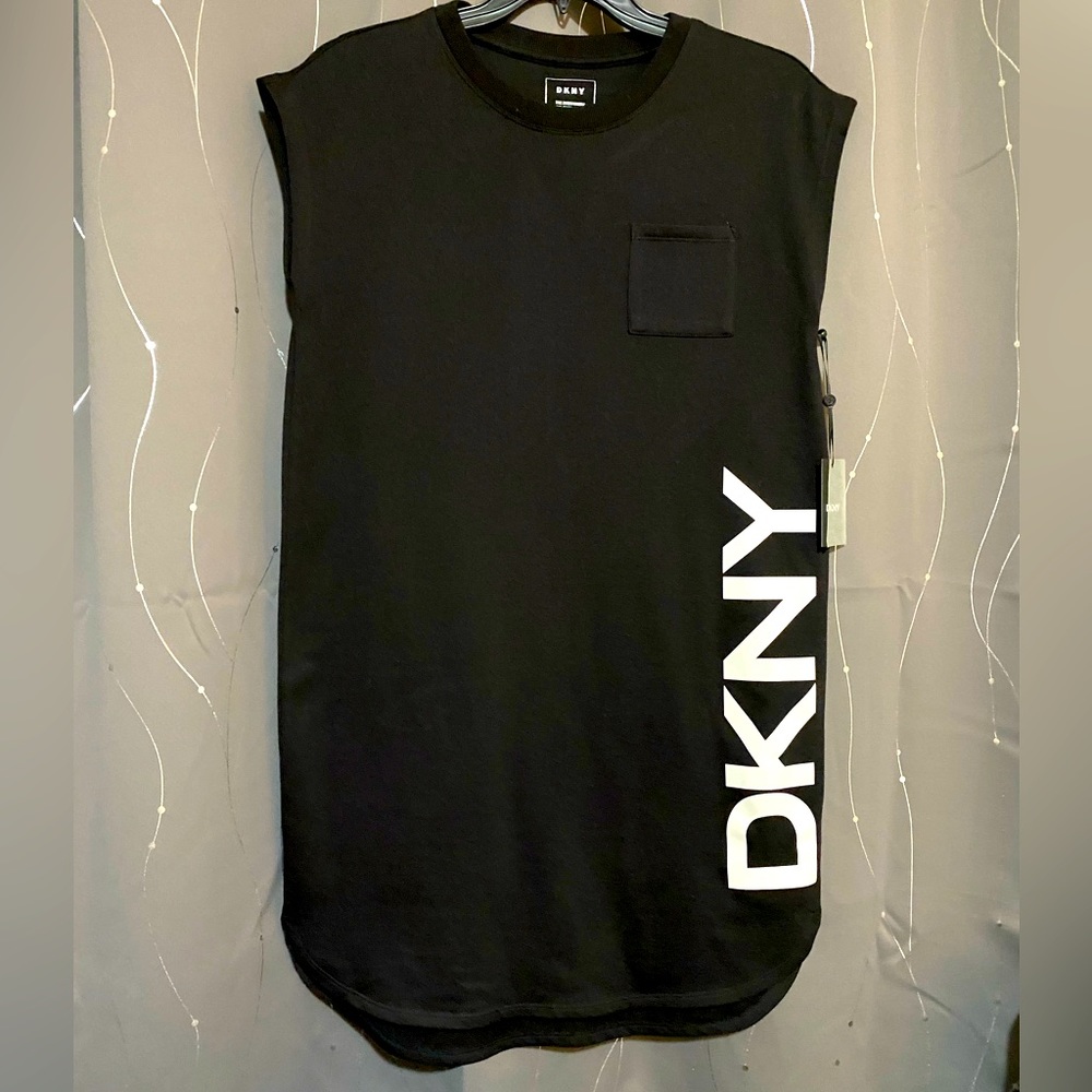 DKNY The Everywhere Tee Shirt Dress Black with White DKNY